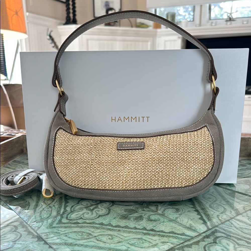 Hammitt Becker Small Pewter Raffia Shoulder Bag